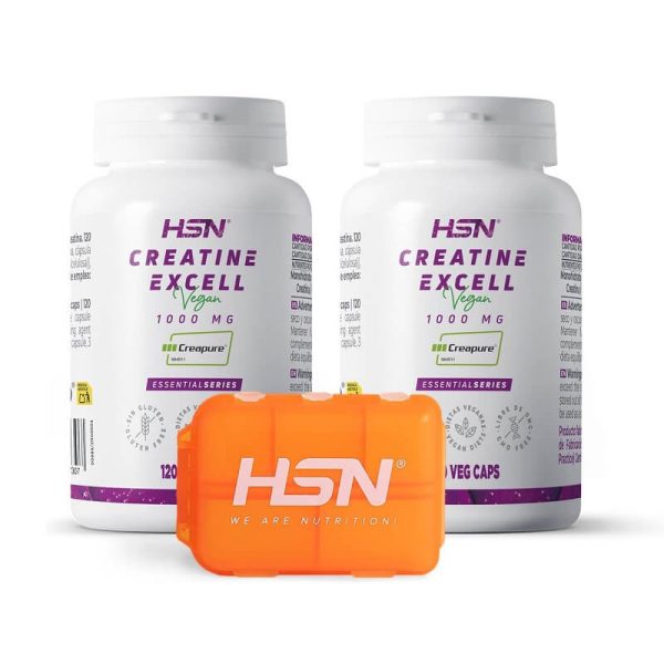 creatina monohydrato hsn pack 2 x 120 capsulas creapure pastillero semanal