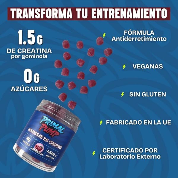 creatina monohidrato primal pump 90 gominolas frambuesa