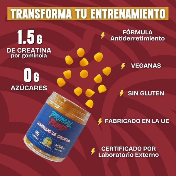 creatina monohidrato primal pump 90 gominolas lima limon